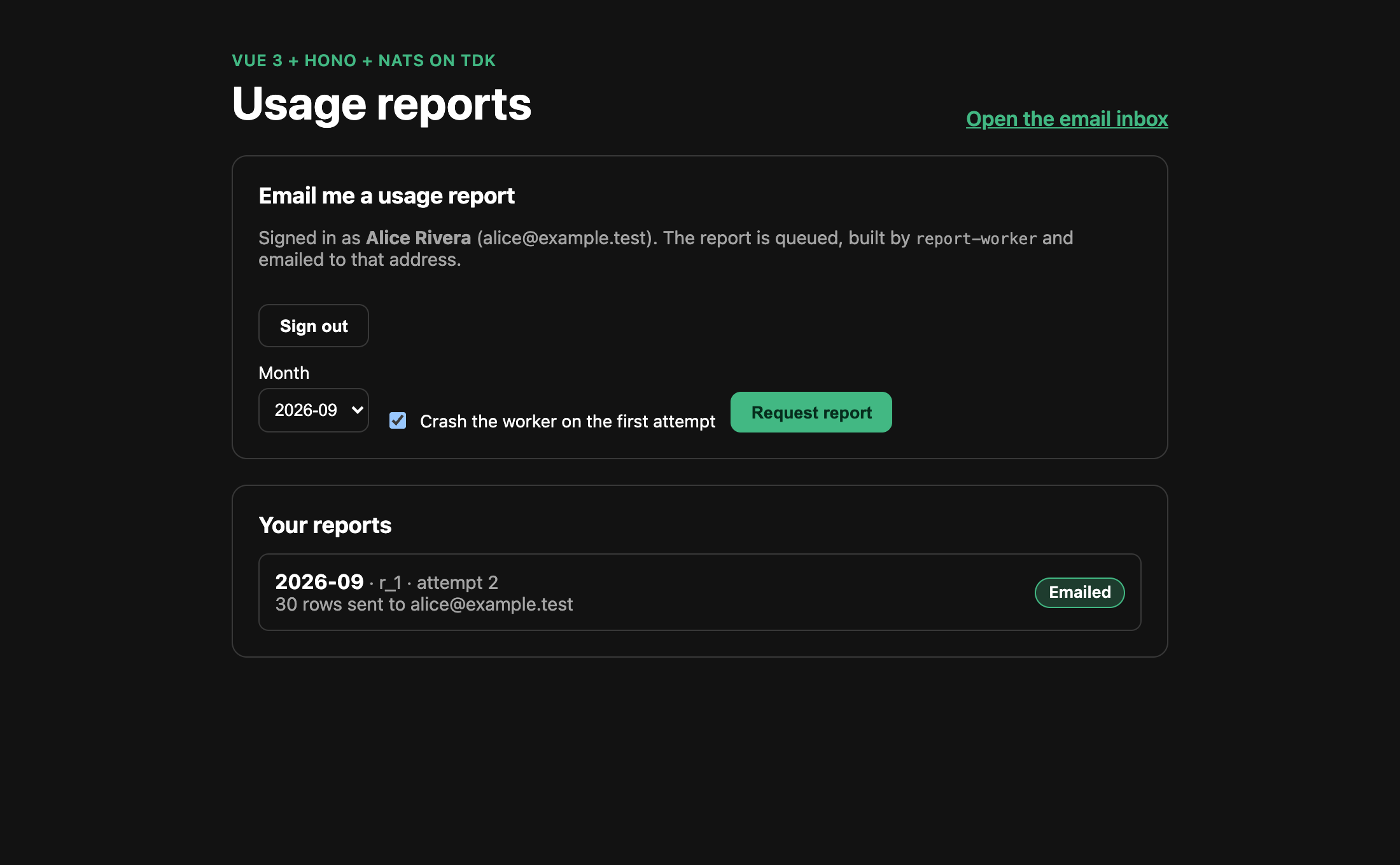 The same report shown as Emailed on attempt 2